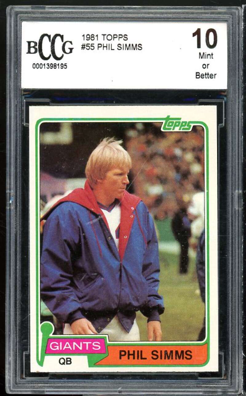 1981 Topps #55 Phil Simms Card BGS BCCG 10 Mint+ Image 1