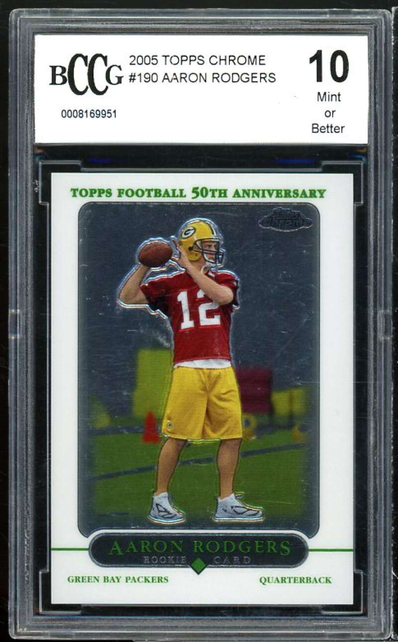 2005 Topps Chrome #190 Aaron Rodgers Rookie Card BGS BCCG 10 Mint+ Image 1