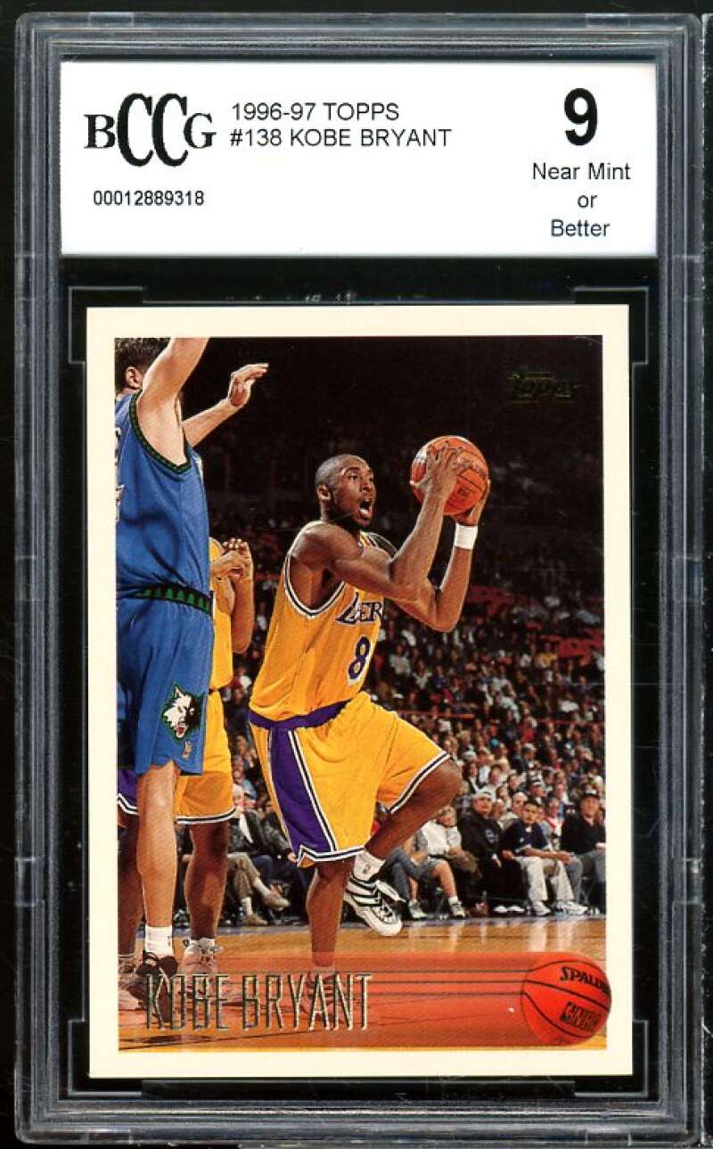1996-97 Topps #138 Kobe Bryant Rookie Card BGS BCCG 9 Near Mint+ Image 1