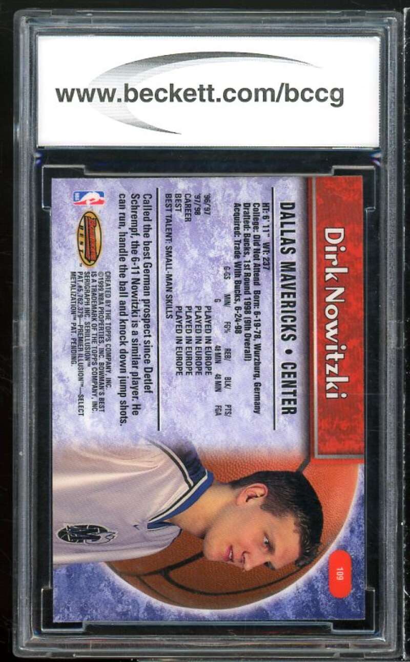 1998-99 Bowman'S Best #109 Dirk Nowitzki Rookie Card BGS BCCG 10 Mint+ Image 2