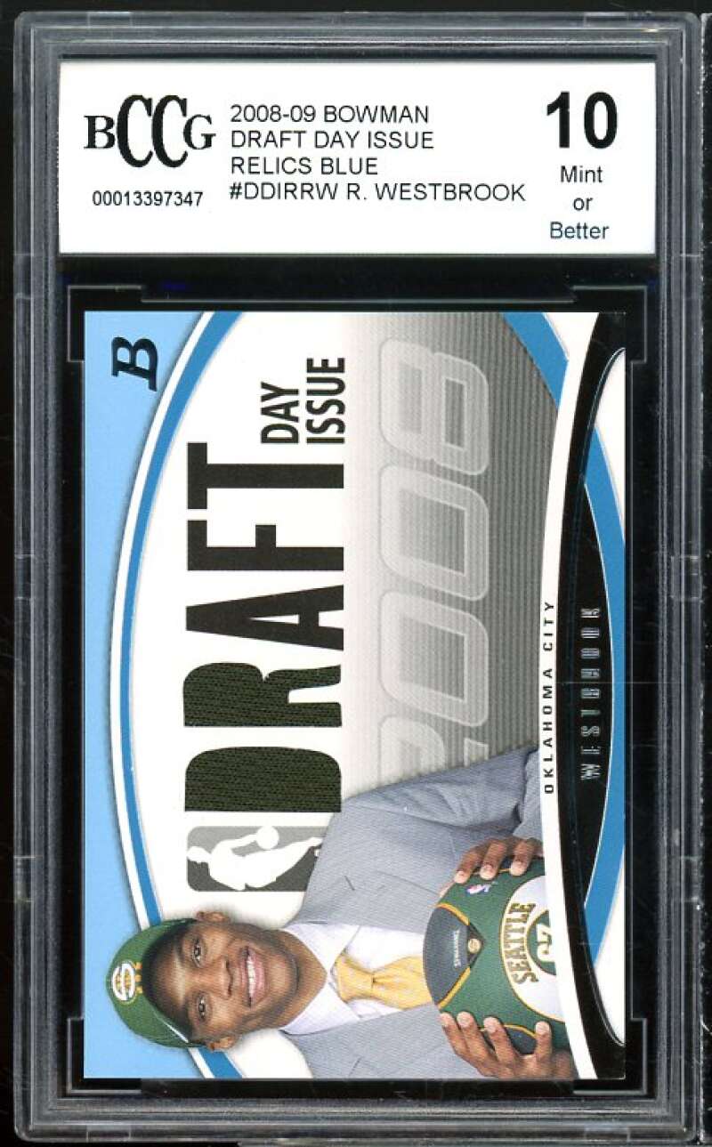 2008-09 Bowman DD Relics Blue #Ddirrw Russell Westbrook Rookie BGS BCCG 10 Mint+ Image 1