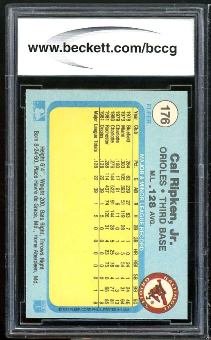 1982 Fleer #176 Cal Ripken Rookie Card BGS BCCG 9 Near Mint+ Image 2