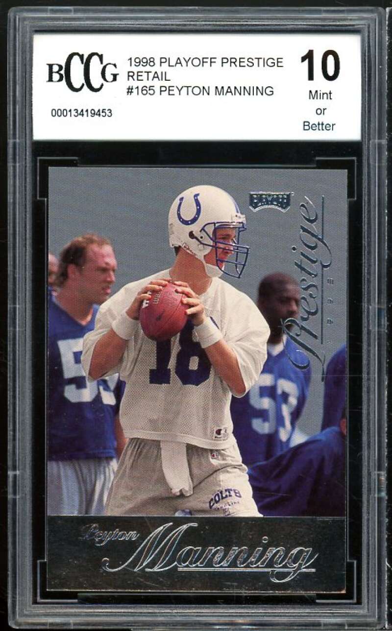 1998 Playoff Prestige Retail #165 Peyton Manning Rookie Card BGS BCCG 10 Mint+ Image 1