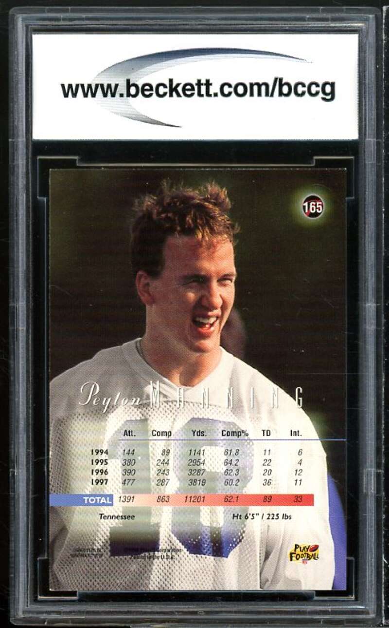 1998 Playoff Prestige Retail #165 Peyton Manning Rookie Card BGS BCCG 10 Mint+ Image 2