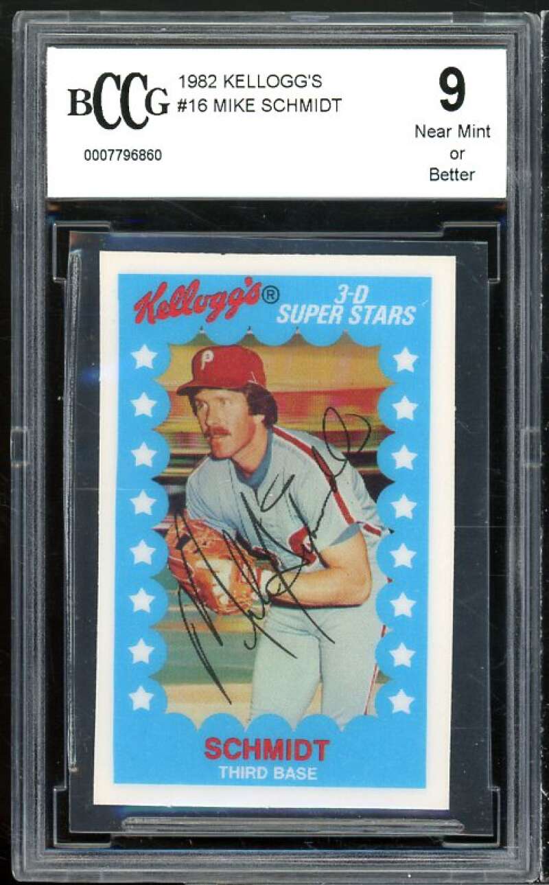 1982 Kellogg's #16 Mike Schmidt Card BGS BCCG 9 Near Mint+ Image 1