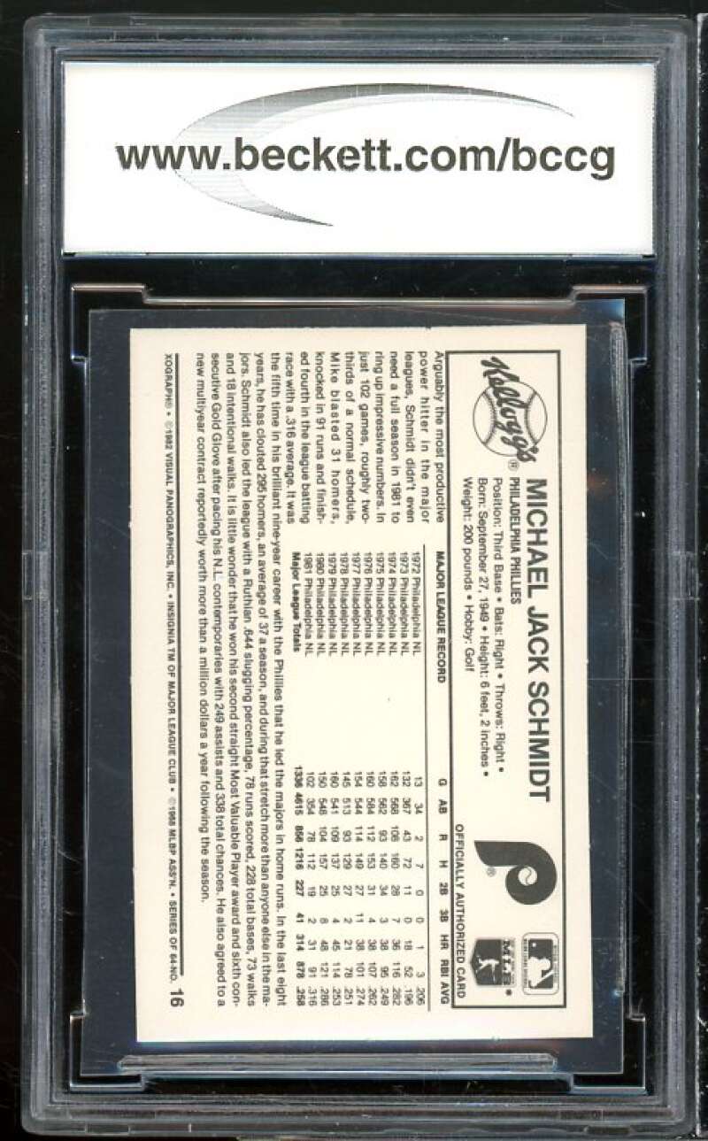 1982 Kellogg's #16 Mike Schmidt Card BGS BCCG 9 Near Mint+ Image 2