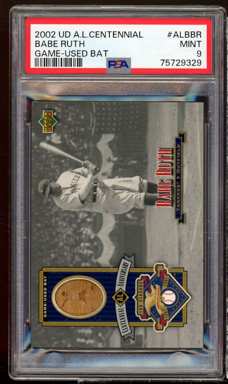Babe Ruth Card 2002 UD A.L. Centennial Game Used Bat #albbr (pop 1) PSA 9 Image 1