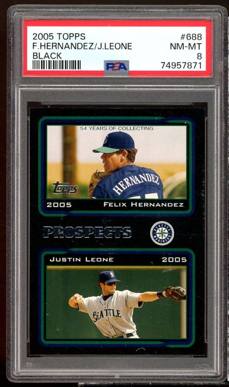 Felix Hernandez/Justin Leone Rookie Card 2005 Topps Black #688 (pop 2) PSA 8 Image 1