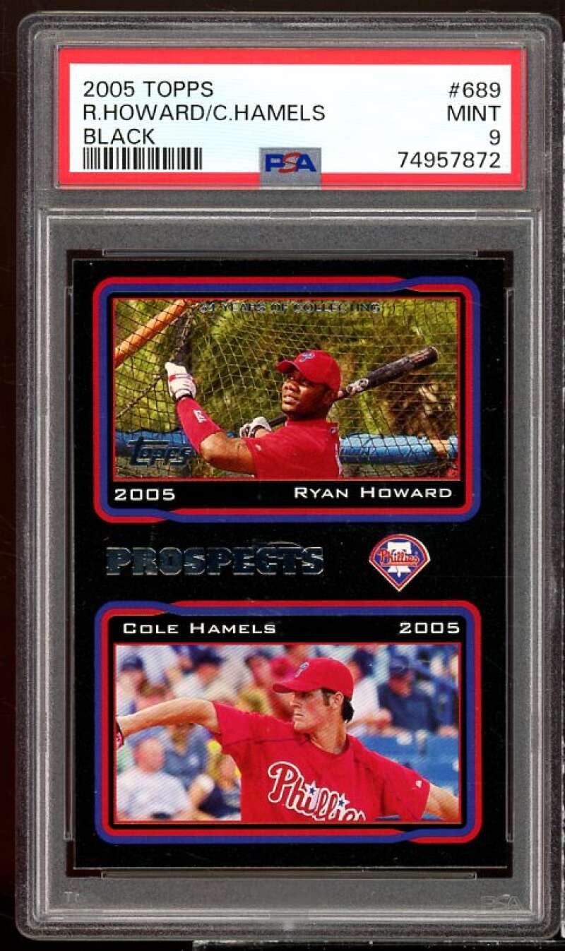 Ryan Howard / Cole Hamels Rookie Card 2005 Topps Black #689 (pop 1) PSA 9 Image 1