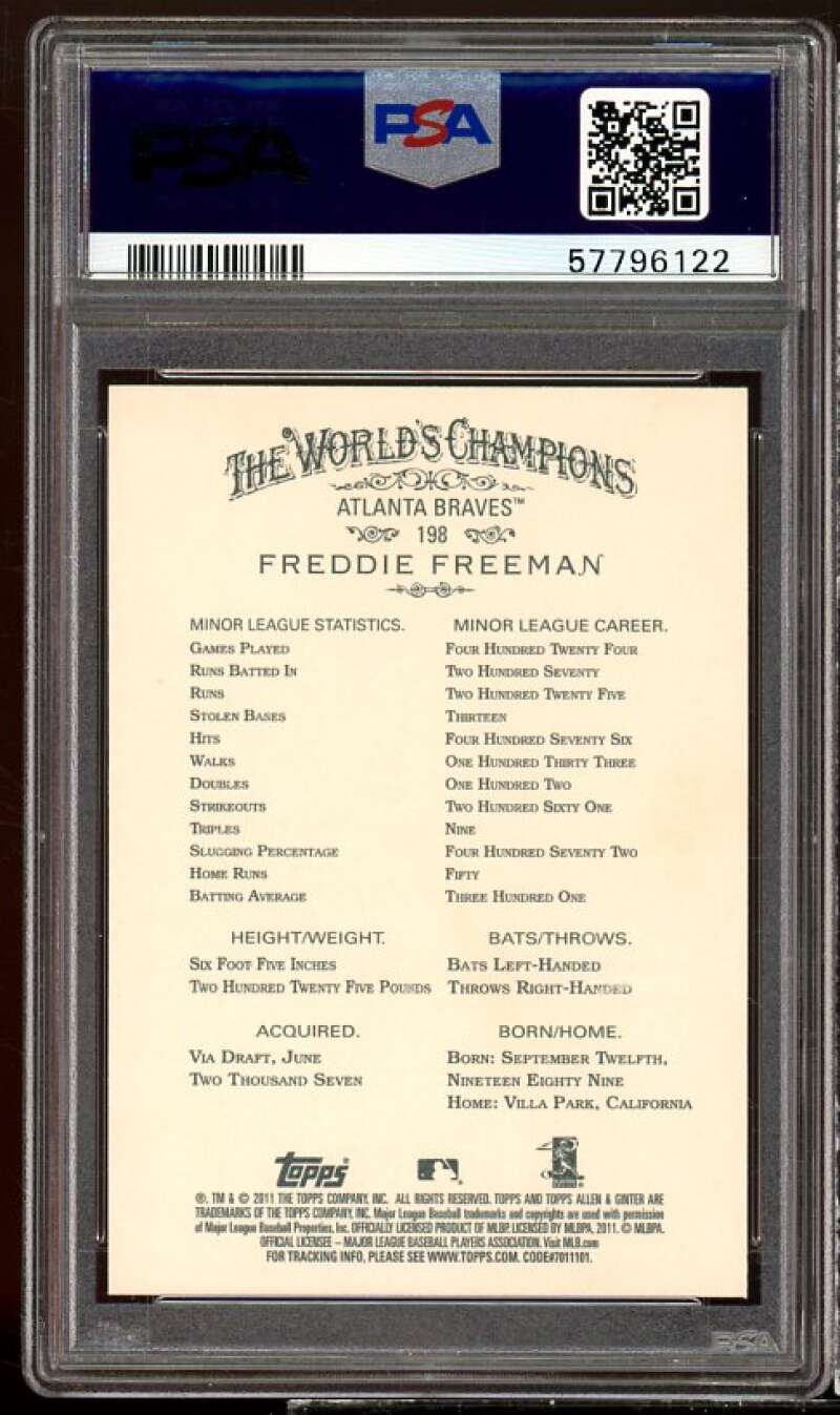 Freddie Freeman Rookie Card 2011 Topps Allen &amp; Ginter Crack Code #198 PSA 9 Image 2