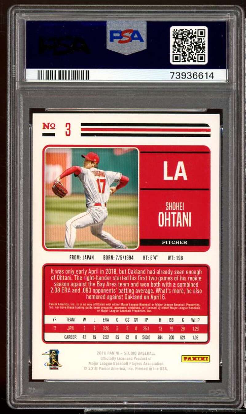 Shohei Ohtani Rookie Card 2018 Panini Chronicles Studio #3 PSA 10 Image 2