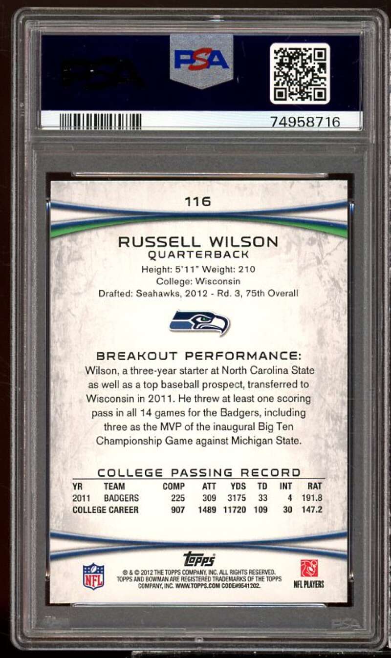 Russell Wilson Rookie Card 2012 Bowman Purple #116 PSA 8 Image 2