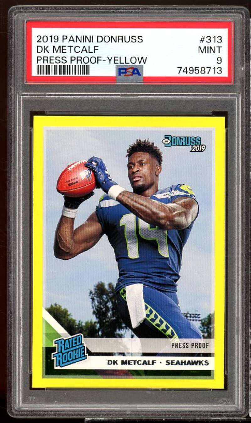 DK Metcalf Rookie Card 2019 Donruss Blue Press Yellow #313 PSA 9 Image 1