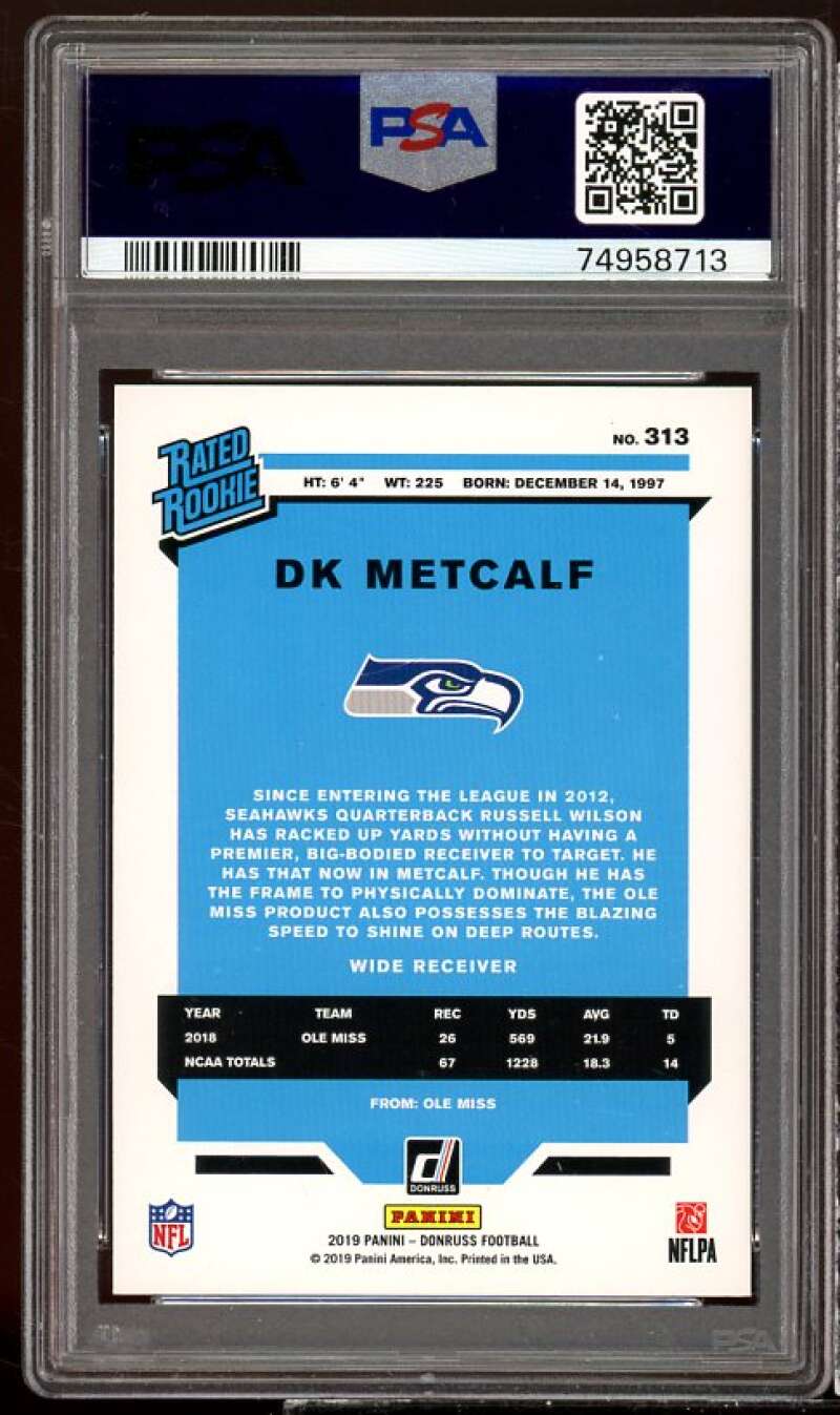 DK Metcalf Rookie Card 2019 Donruss Blue Press Yellow #313 PSA 9 Image 2