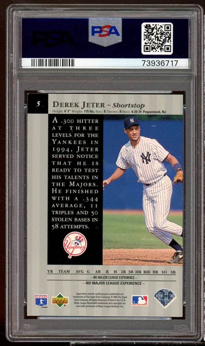 Derek Jeter Card 1995 Upper Deck Special Edition #5 PSA 9 Image 2
