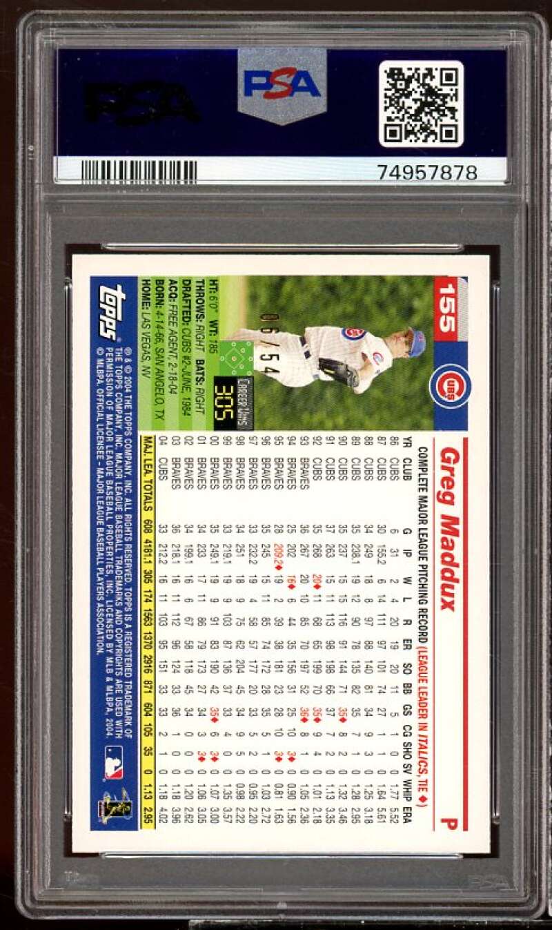 Greg Maddux Card 2005 Topps Black #155 (pop 1) PSA 9 Image 2