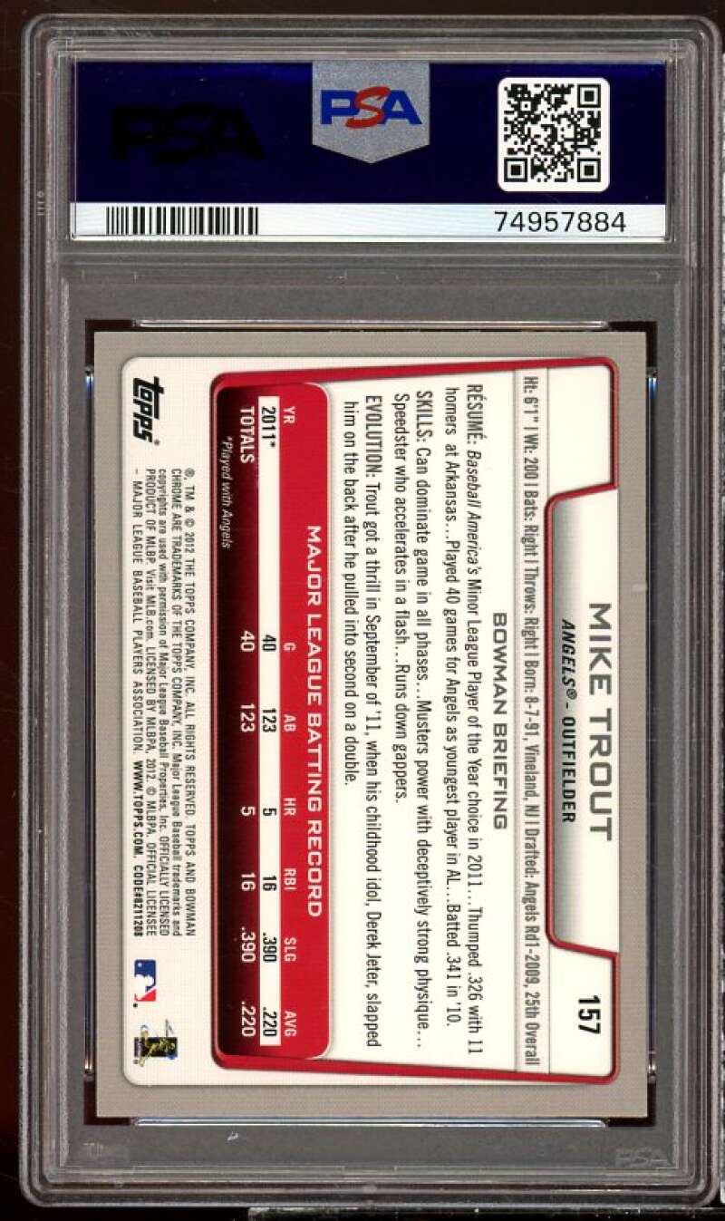 Mike Trout Card 2012 Bowman Chrome #157 PSA 9 Image 2