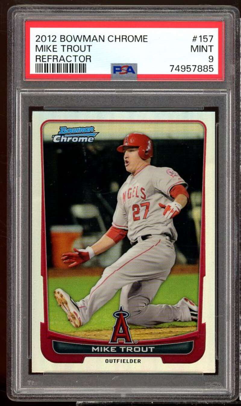 Mike Trout Card 2012 Bowman Chrome Refractor #157 PSA 9 Image 1