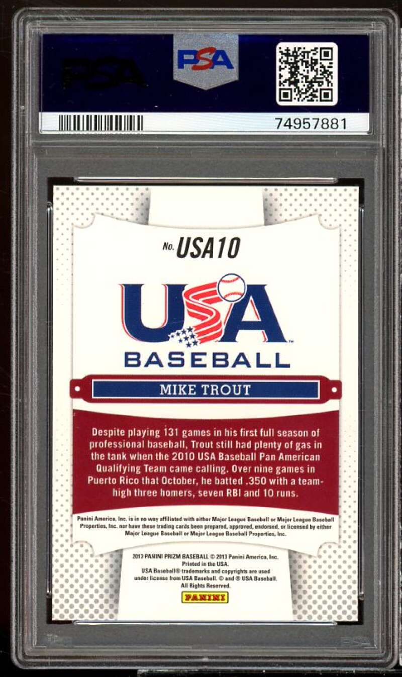 Mike Trout Card 2013 Panini Prizm USA Basebal #usa10 PSA 9 Image 2