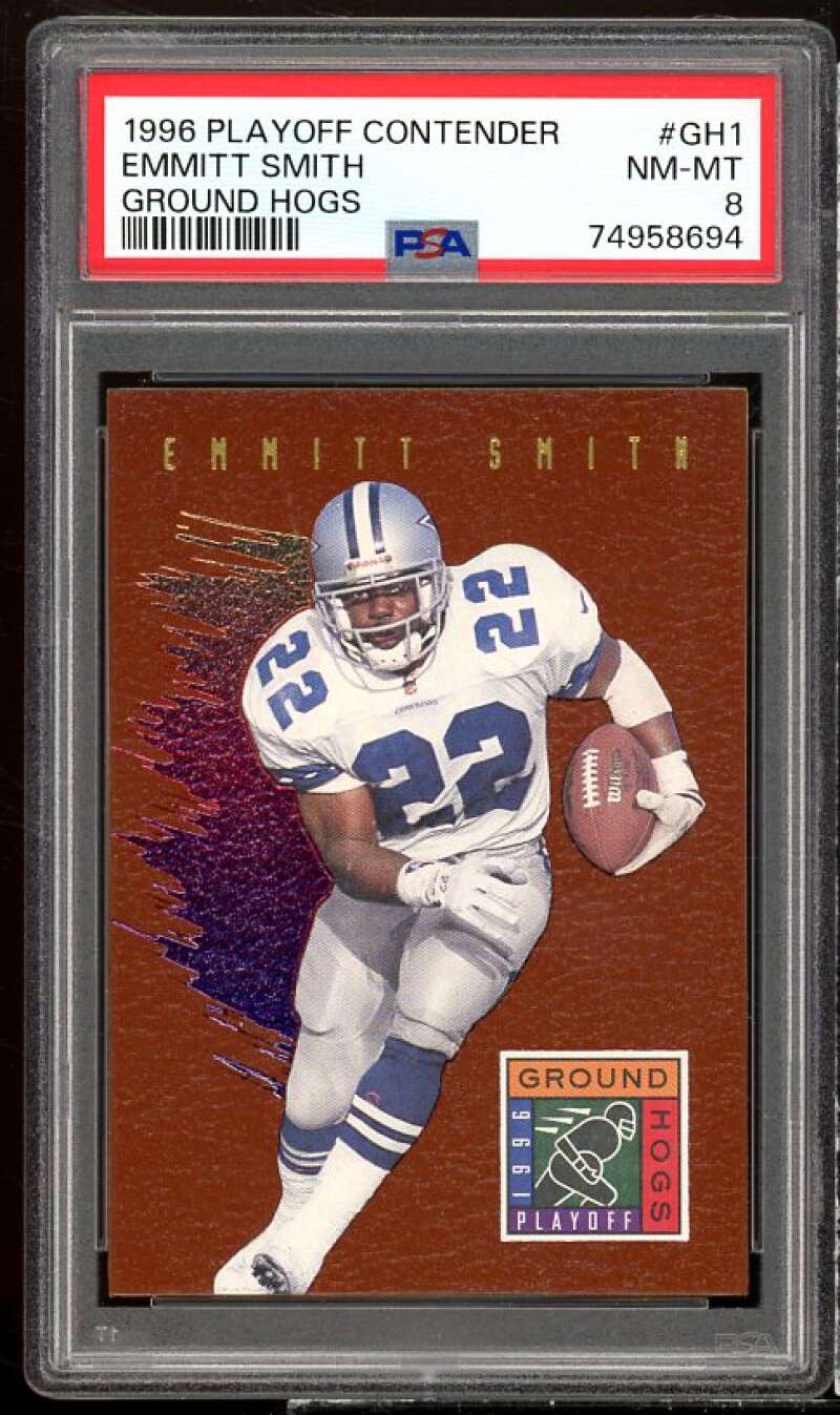 Emmitt Smith Card 1996 Playoff Contender Ground Hogs #gh1 PSA 8 Image 1