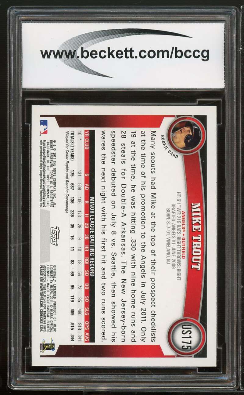 2011 Topps Update #US175 Mike Trout Rookie Card BGS BCCG 9 Near Mint+ Image 2