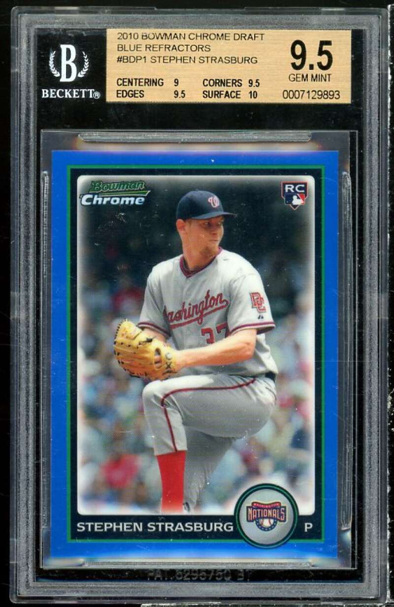 Stephen Strasburg Rookie 2010 Bowman Chrome Draft Blue Refractors #bdp1 BGS 9.5 Image 1