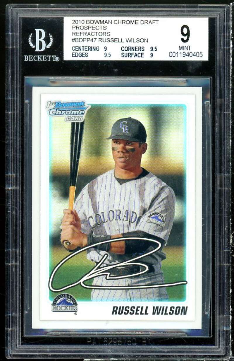 Russell Wilson Rookie 2010 Bowman Chrome Draft Prospects Refractors #80 BGS 9 Image 1