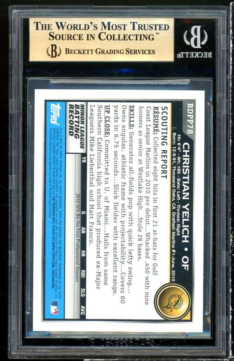 Christian Yelich Rookie Card 2010 Bowman Prospects #BDPP78 BGS 9.5 Image 2
