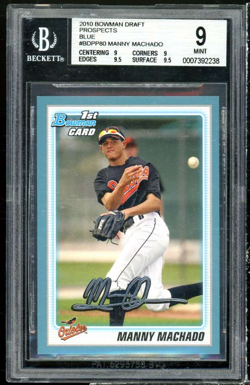 Manny Machado Rookie 2010 Bowman Draft Prospect Blue #BDPP80 BGS 9 (9 9 9.5 9.5) Image 1