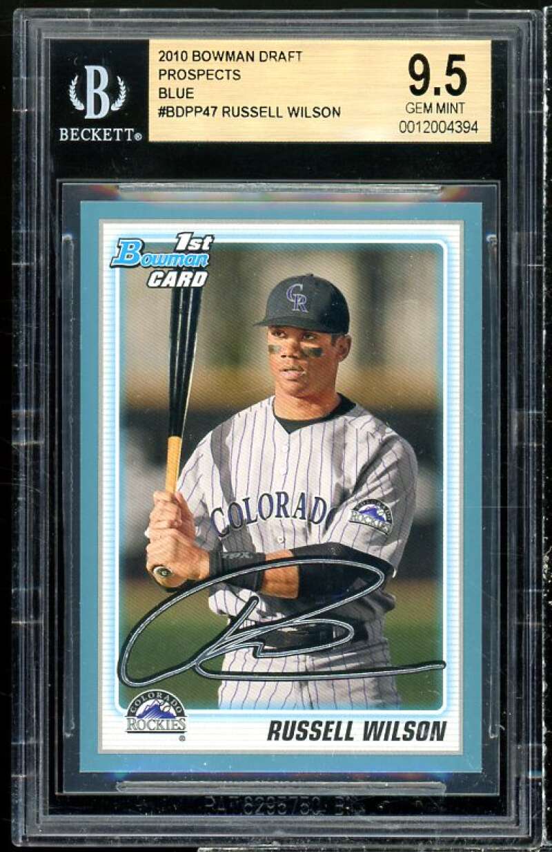 Russell Wilson Rookie Card 2010 Bowman Draft Prospects Blue #BDPP47 BGS 9.5 Image 1
