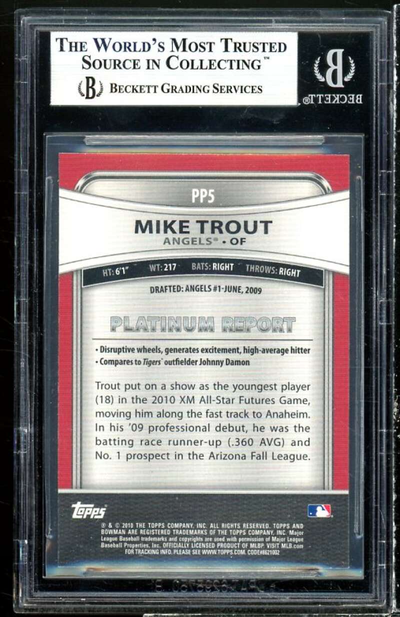 Mike Trout Rookie Card 2010 Bowman Platinum Prospects #PP5 BGS 9 Image 2