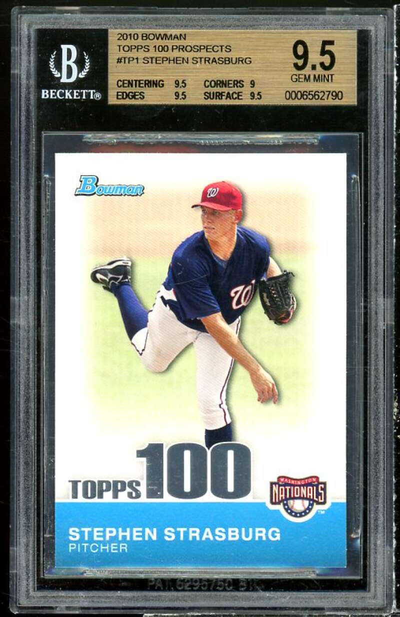 Stephen Strasburg Rookie Card 2010 Bowman Topps 100 Prospects #TP1 BGS 9.5 Image 1