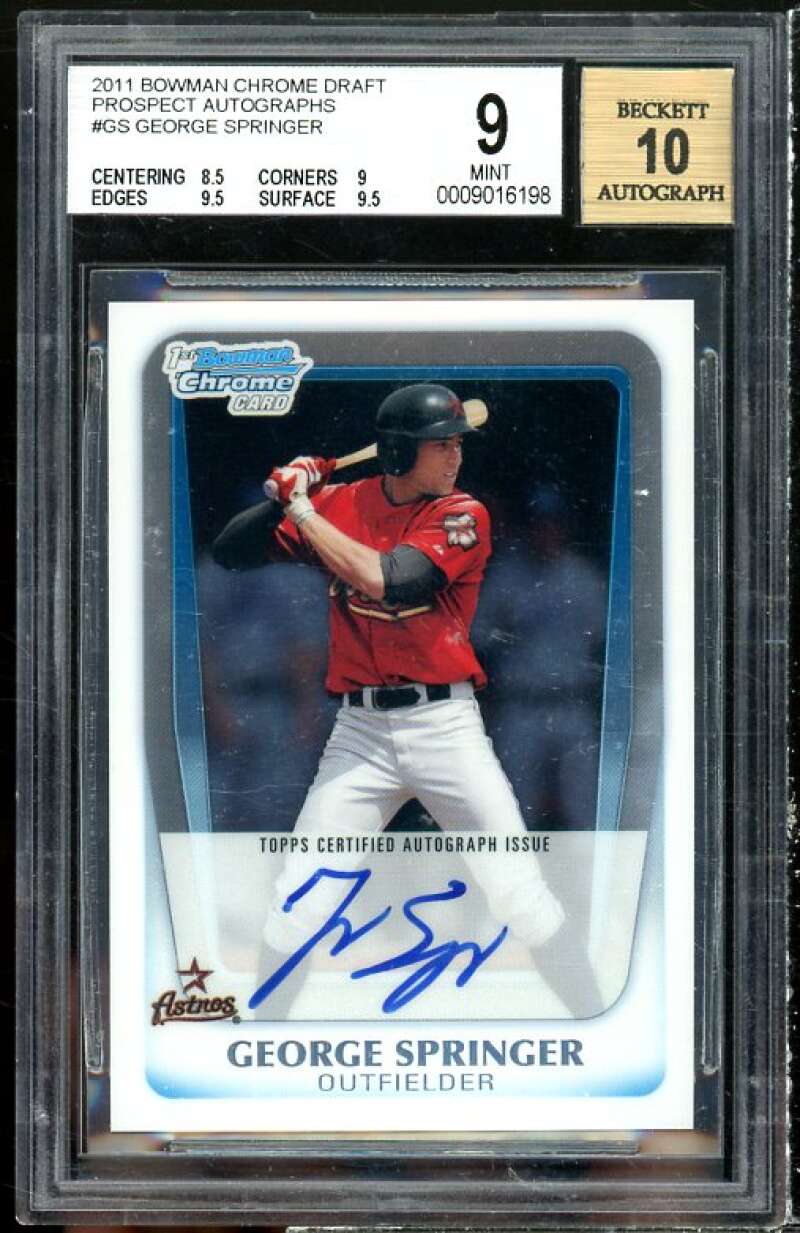 George Springer Rookie 2011 Bowman Chrome Draft Prospects Autographs #GS BGS 9 Image 1