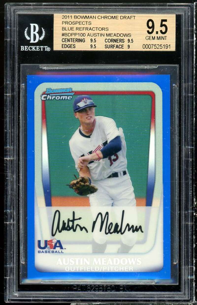 Austin Meadows Rookie 2011 Bowman Chrome Draft Blue Refractors #BDPP100 BGS 9.5 Image 1