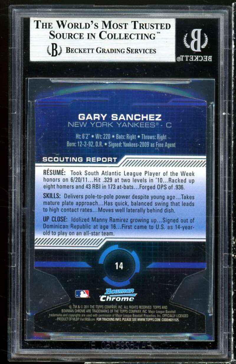 Gary Sanchez Rookie Card 2011 Bowman Chrome Future's Future-Fractors #14 BGS 9 Image 2