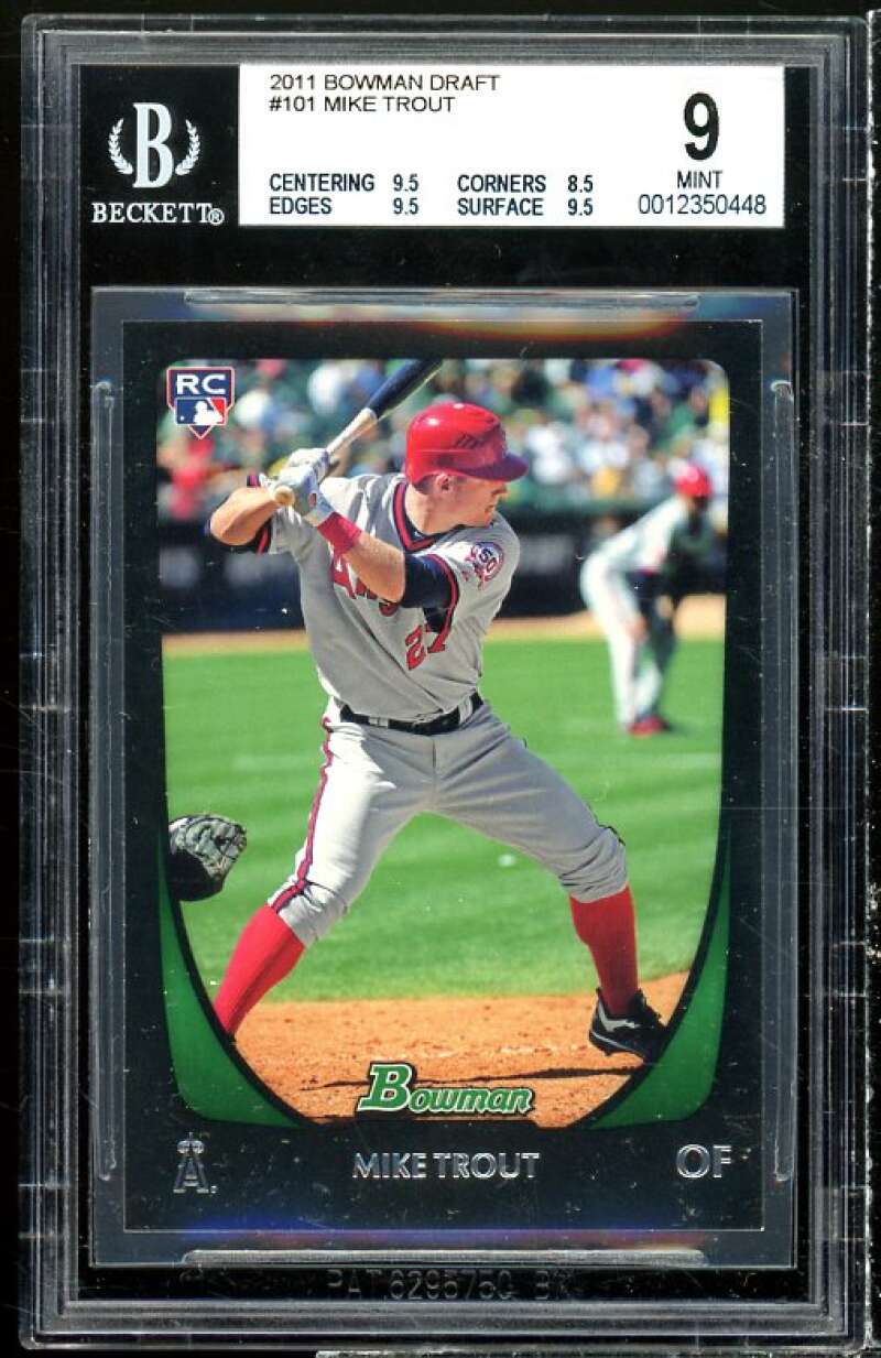 Mike Trout Rookie Card 2011 Bowman Draft #101 BGS 9 (9.5 8.5 9.5 9.5) Image 1