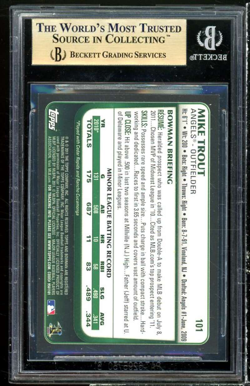 Mike Trout Rookie Card 2011 Bowman Draft #101 BGS 9.5 (9.5 9 9.5 9.5) Image 2