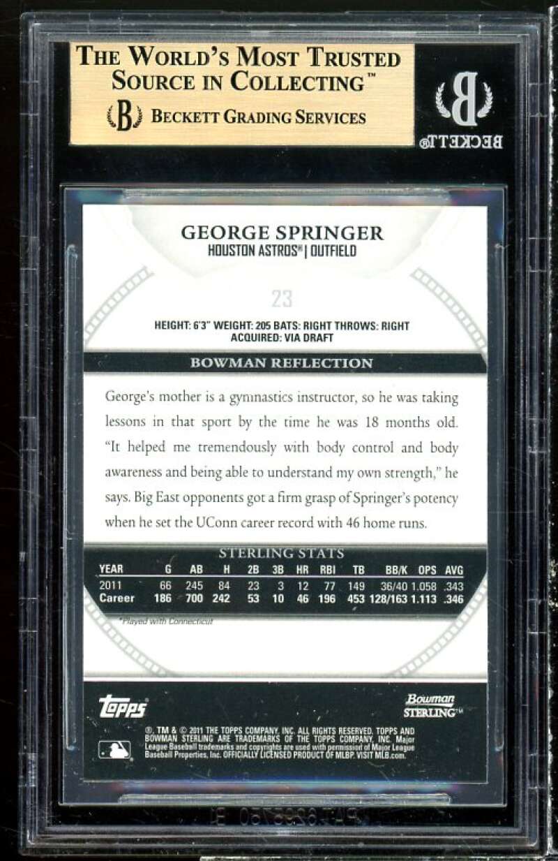 George Springer Rookie Card 2011 Bowman Sterling Prospects #23 BGS 9.5 Image 2