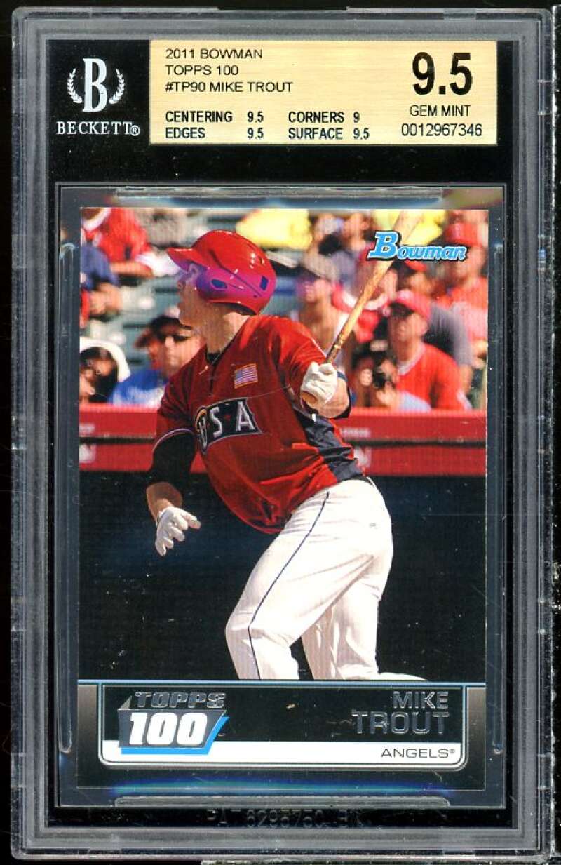 Mike Trout Rookie Card 2011 Bowman Topps 100 #TP90 BGS 9.5 (9.5 9 9.5 9.5) Image 1