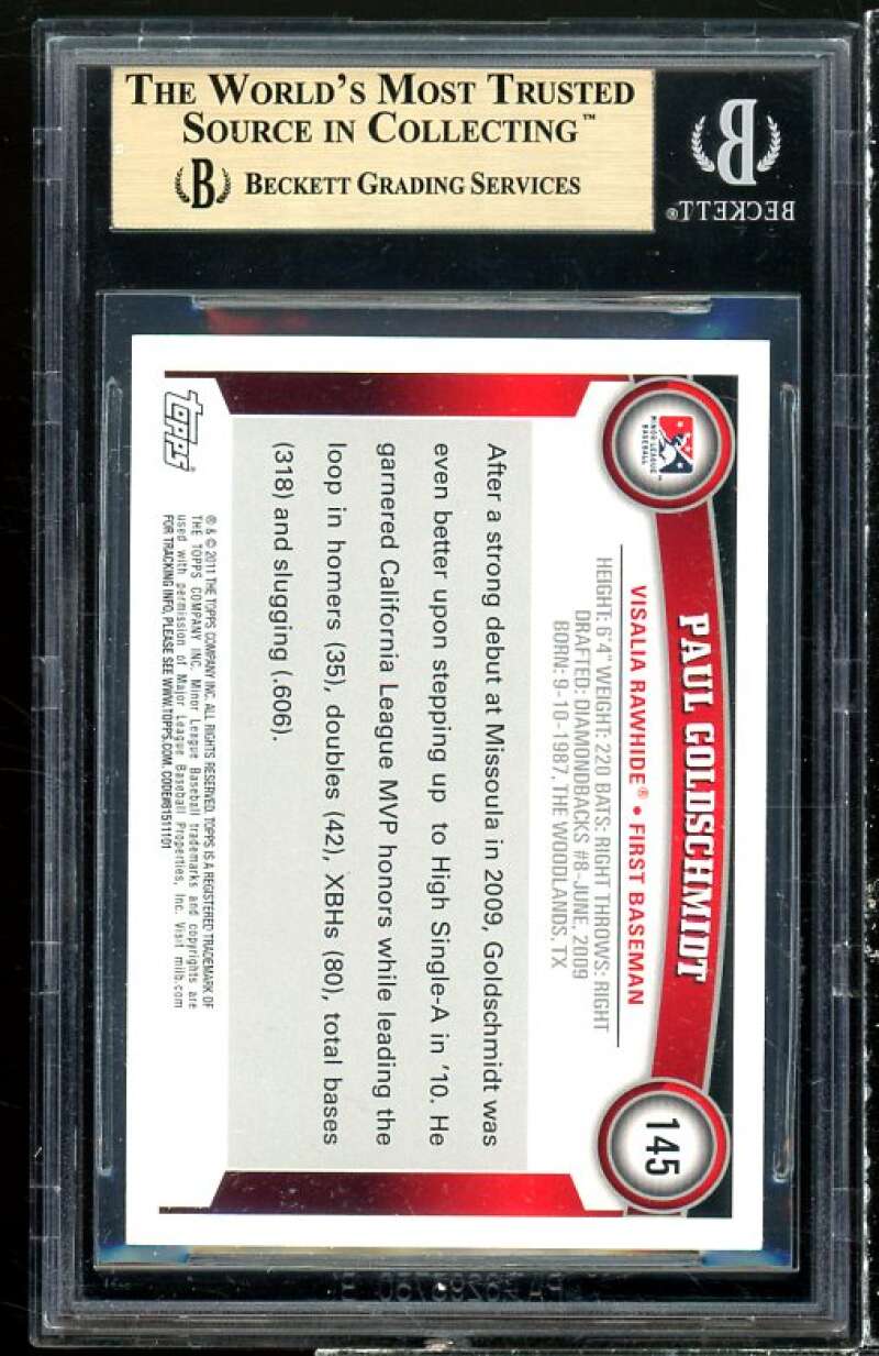 Paul Goldschmidt Rookie Card 2011 Topps Pro Debut #145 (PRISTINE) (pop 1) BGS 10 Image 2