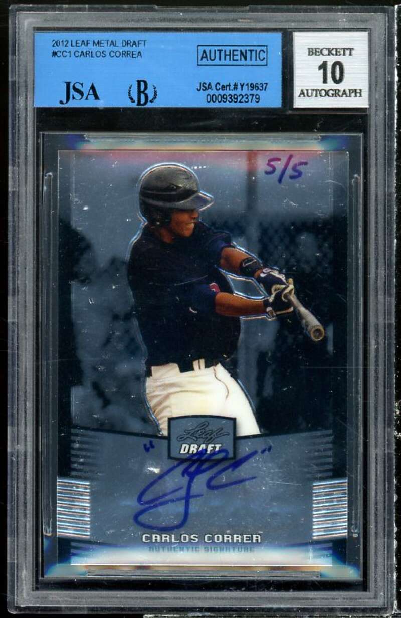 Carlos Correa Rookie Card 2012 Leaf Metal Draft Autograph (5/5) #BA-CC1 BGS Auto Image 1