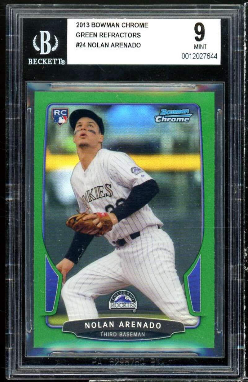 Nolan Arenado Rookie Card 2013 Bowman Chrome Green Refractors #24 BGS 9 Image 1