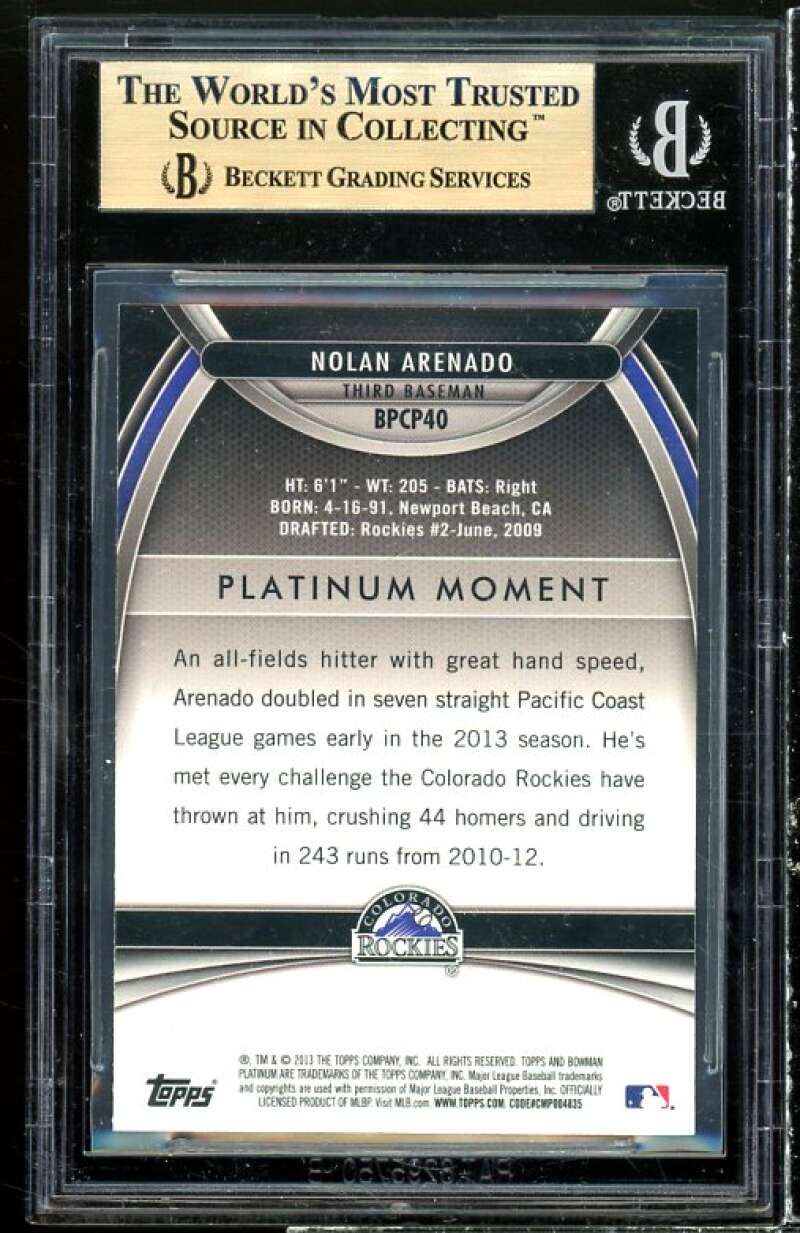 Nolan Arenado Rookie 2013 Bowman Platinum Chrome Prospects Purple #bdp40 BGS 9.5 Image 2