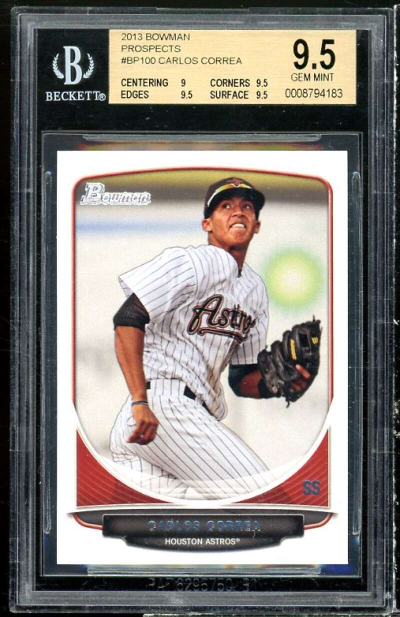 Carlos Correa Rookie Card 2013 Bowman Prospects #BP100 BGS 9.5 (9 9.5 9.5 9.5) Image 1