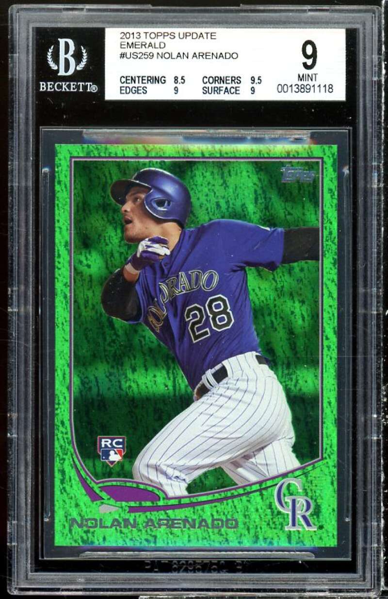 Nolan Arenado Rookie Card 2013 Topps Update Emerald #US259 BGS 9 (8.5 9.5 9 9) Image 1