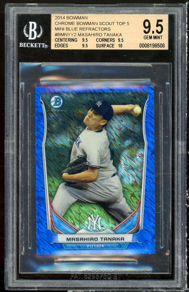 Masahiro Tanaka Rookie 2014 Bowman Chrome Scouts Mini Blue Refractors #1 BGS 9.5 Image 1