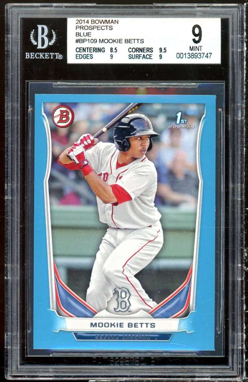 Mookie Betts Rookie Card 2014 Bowman Prospects Blue #BP109 BGS 9 (8.5 9.5 9 9 Image 1