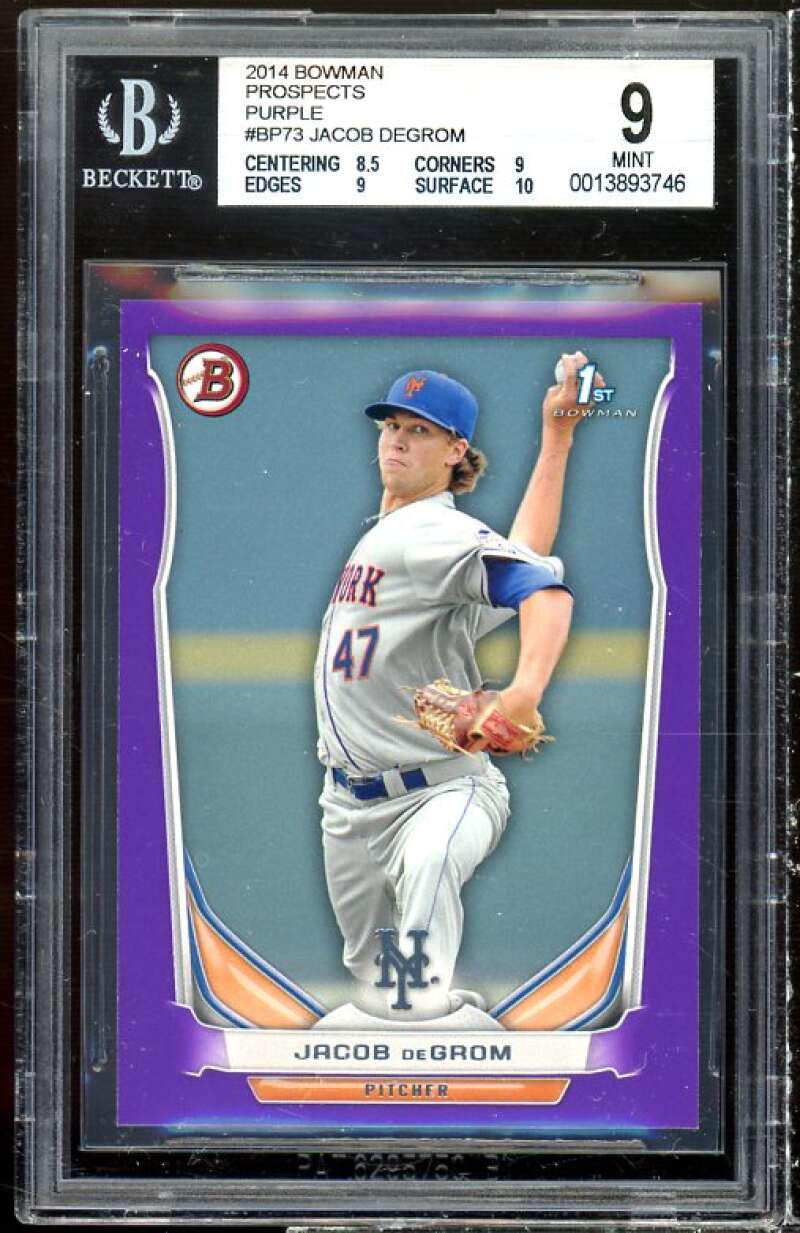 Jacob deGrom Rookie Card 2014 Bowman Prospects Purple #BP73 BGS 9 (8.5 9 9 10) Image 1