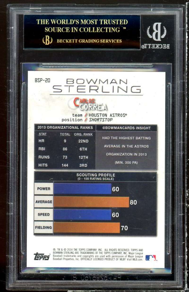 Carlos Correa Card 2014 Bowman Sterling Prospects #BSP20 (PRISTINE BLACK) BGS 10 Image 2