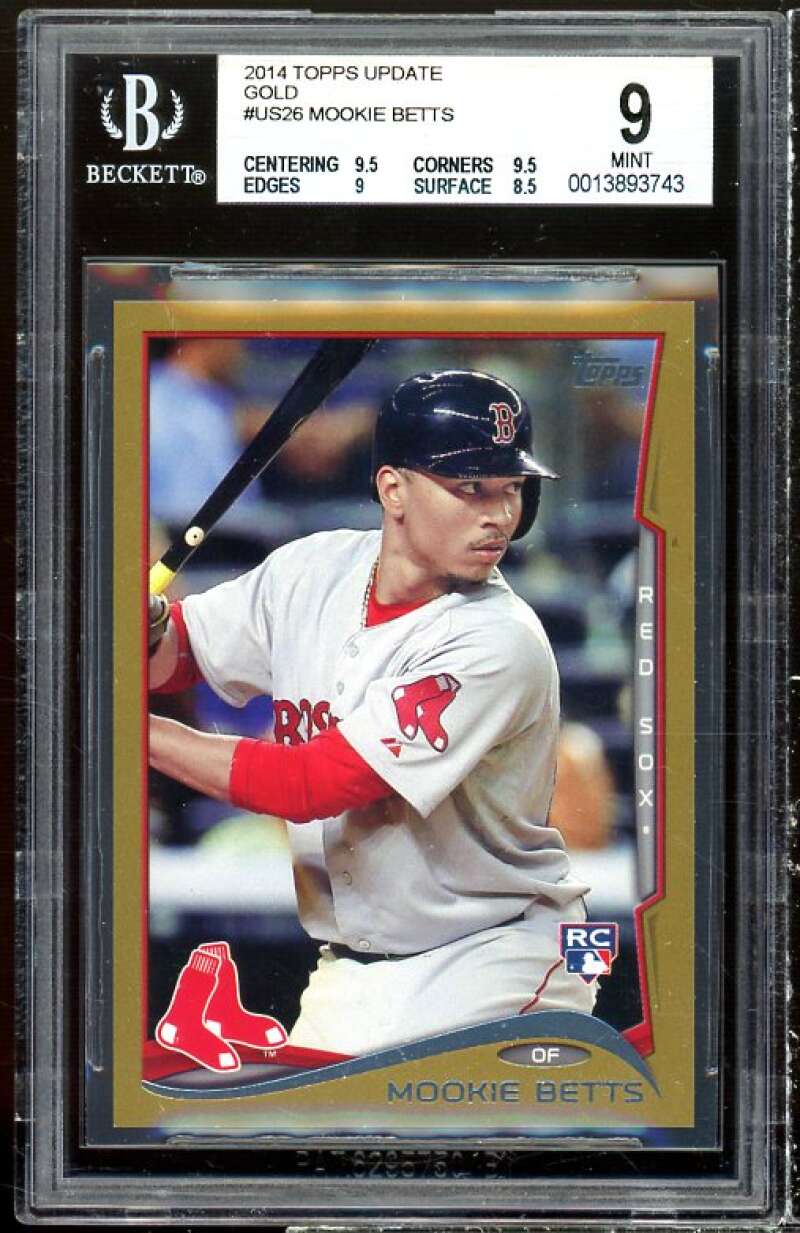 Mookie Betts Rookie Card 2014 Topps Update Gold #US-26 BGS 9 (9.5 9.5 9 8.5) Image 1